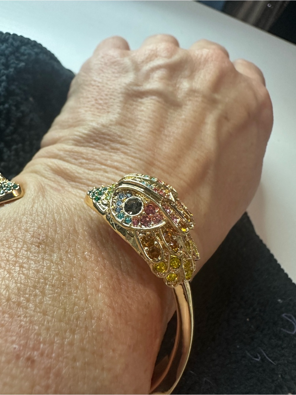 Kurt Geiger Gold-Tone Multicolor Crystal Parrot Cuff Bracelet